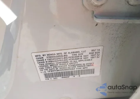 2014 Honda Pilot Touring из США, поврежденный, VIN 5FNYF3H92EB025562